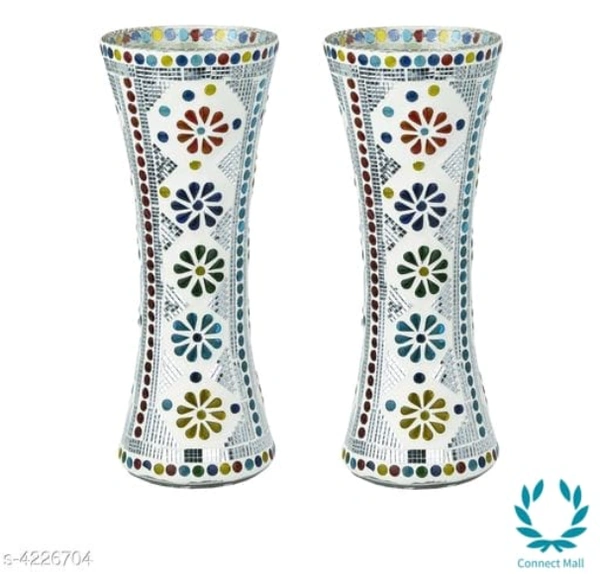 Flower Vases  - White, Glass, 2 Piece